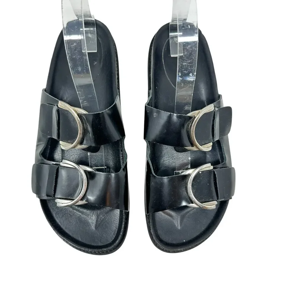 Zara Slide Sandals Buckles Double Strap Faux Leather Black Size 41 US‎ 10 - Picture 2 of 14